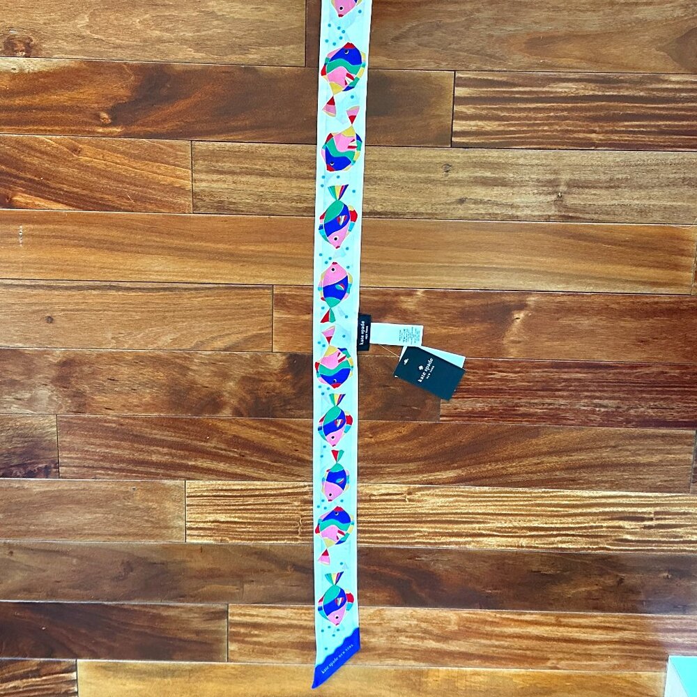 KATE SPADE RAINBOW FISH SILK SKINNY SCARF:NWT  RAINBOW FISH - Picture 3 of 11